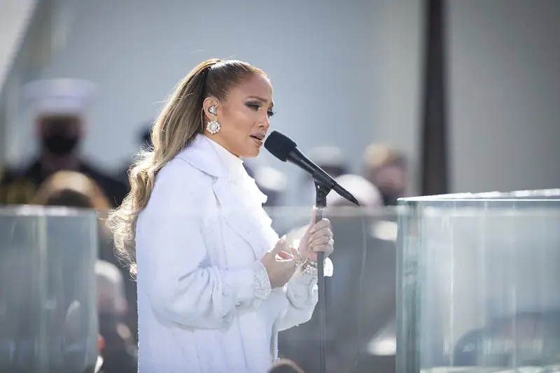 Jennifer Lopez singing at the U.S. Capitol during the presidential inauguration on January 20, 2021